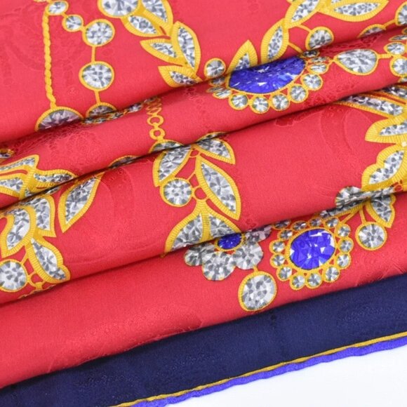 Cartier Jewelry Pattern 100% Silk Scarf Red Navy - Picture 2 of 15